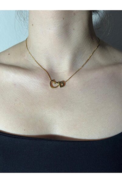 Sirena Accessories Kalp Detaylı Gold Kaplama Paslanmaz Çelik Harfli Kolye