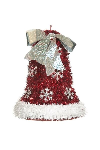 ANTBRO Ornament de Crăciun Clopoțel 3D cu beteală roșie și fulgi argintii, 13 cm