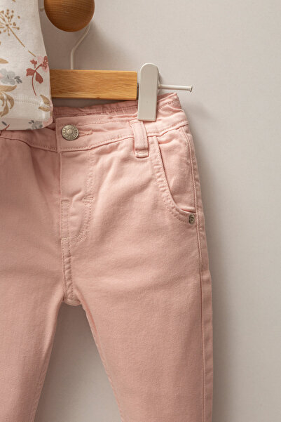 U.S. Polo Assn. Kız Bebek Pembe Çiçek Desenli Fırfır Kollu Tişört Jean Pantolon Takım 2'li 50322907-VR013