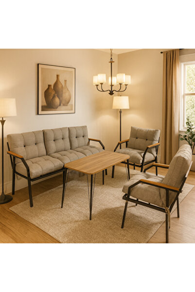 UFUK HOME Milas 311 Masalı Açık Gri Fermuarlı Bahçe Balkon Takımı, Cafe, Salo...