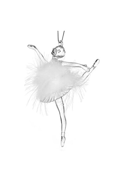 ANTBRO Christmas tree ornament - transparent ballerina with skirt and white feathers, 13cm