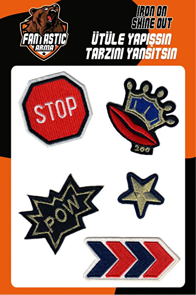 FANTASTIC ARMA Ütüyle Yapışan Nakış Arma - Nakış Yama Seti – STOP, POW, Yıldı...