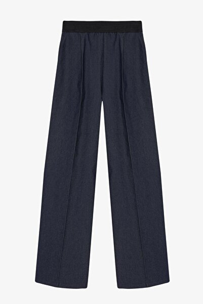 Quzu Women's Navy Blue Elastic Waist Detailed Trousers 26Kpnt01058-Navy Blue