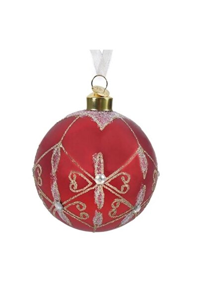 ANTBRO Glob de Crăciun din sticlă, roșu cu model auriu cu sclipici și cristal...