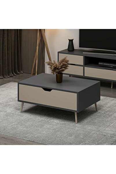 Minar Elina Ayaklı Orta Sehpa - Antrasit/Kumtaşı