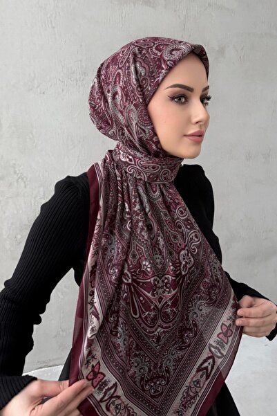 Byedauzunlar وشاح مودال حريري بوهيمي باللون العنابي ميهري