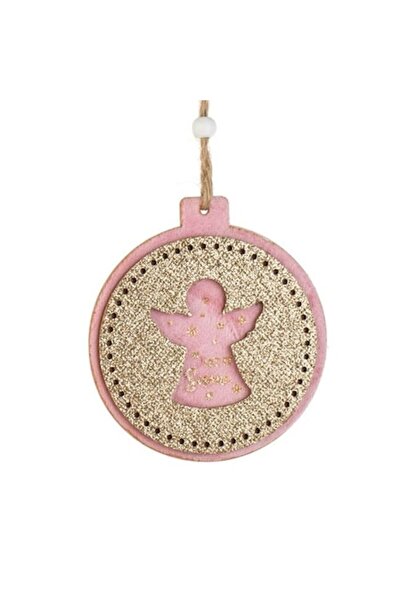 ANTBRO Ornament rotund din lemn pentru brad de Crăciun, roz catifelat cu înge...