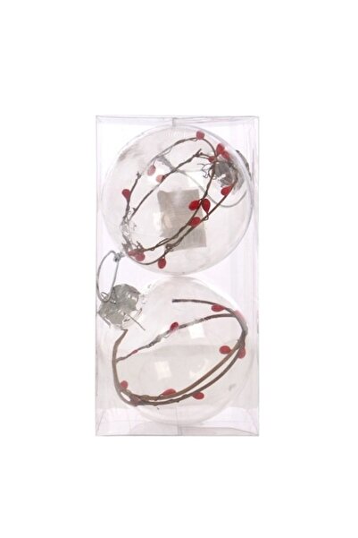 ANTBRO Set of 2 Antbro® transparent Christmas baubles with holly twig inside, 10 cm
