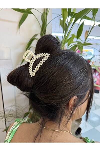 PONÇİK ACCESSORİES مشبك كبير الحجم على شكل نصف قمر مرصع باللؤلؤ للنساء