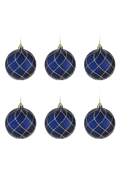 ANTBRO ® Set de 6 globuri de Crăciun albastre mate cu dungi albastre și aurii...