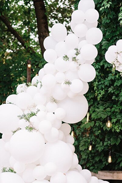 İSTOÇ PARTİ White Pastel Balloon Set 100 Pieces + 5 m Balloon Chain