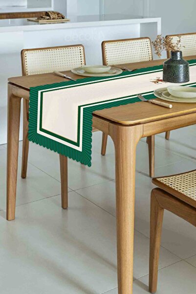 decofav Winter Whispers Green – Runner tăiat cu laser cu reni și pasăre roșie...