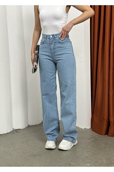 Lila Moda Pantaloni largi din denim Kuromi cu imprimeu talie înaltă pentru femei