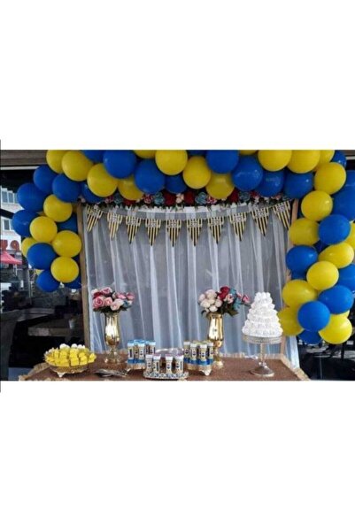 İSTOÇ PARTİ 50 Yellow Navy Blue Balloons + 5 m Balloon Chain