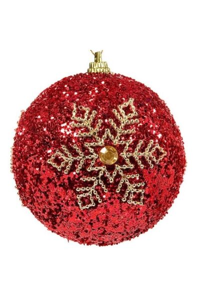 Christmas Set de 6 globuri de brad, roșu/auriu, cu sclipici, 8 cm
