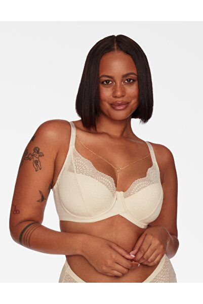 ESOTIQ Softly Padded Bra with Geometric Floral Lace Details & Decorative Decollete Chain Sexy | Tierra