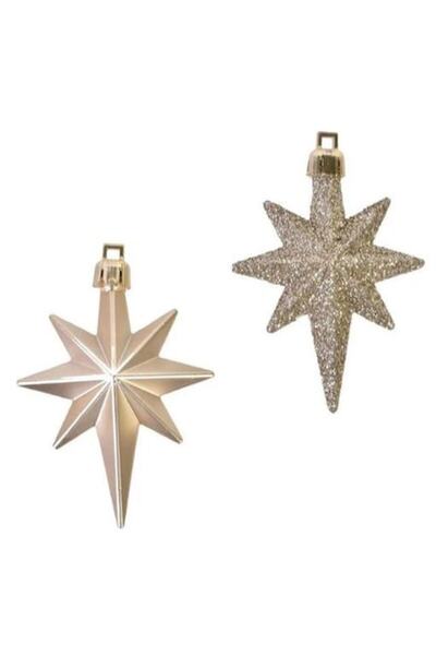 OEM Set globuri de Crăciun, Stele Aurii 8 cm cu sclipici auriu mat, 16 buc
