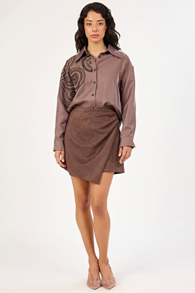 FEVER Asimetrik kesim süet şort etek