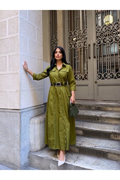 CARLA MARA Rochie cămașă cu buzunar dublu, verde