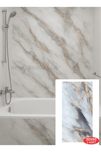 Renkli Duvarlar 60x30cm Shiny Mix Gold Mermer Desenli Yapışkanlı Mutfak Banyo Kaplama Duvar Paneli Kağıdı TX-092