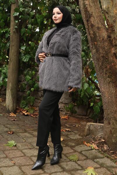 Missvalle Belted Fur Jacket Gray 19278