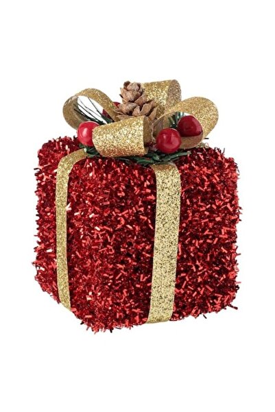 ANTBRO Ornament de Crăciun pentru brad - beteală roșie, panglică aurie cu scl...