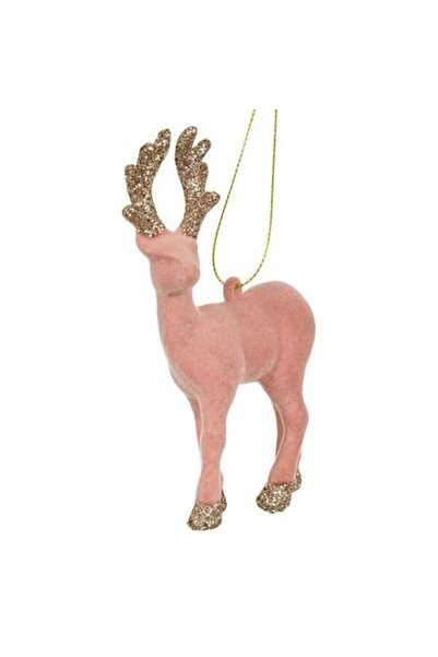 ANTBRO Ornament de Crăciun pentru brad, ren din plastic roz catifea cu sclipi...