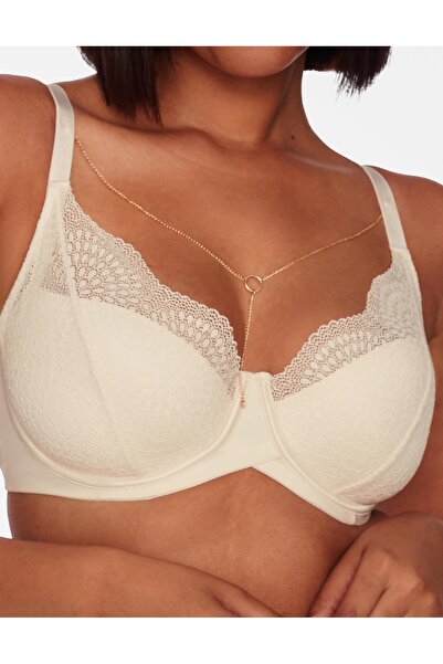 ESOTIQ Softly Padded Bra with Geometric Floral Lace Details & Decorative Decollete Chain Sexy | Tierra