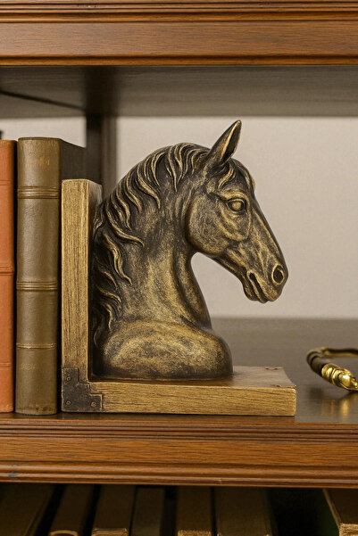 ay hediyelik At Kafası Kitap Tutucu - Dekoratif Polyester 16x18 cm