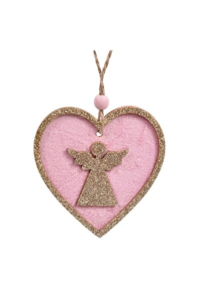 OEM Ornament de Crăciun în formă de inimă din lemn, roz, 8 cm