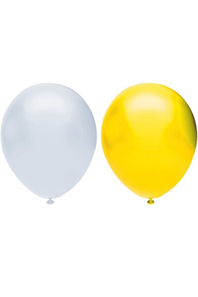 İSTOÇ PARTİ Metallic Balloon Set 100 Pieces (White, Yellow) + 5 m Balloon Chain