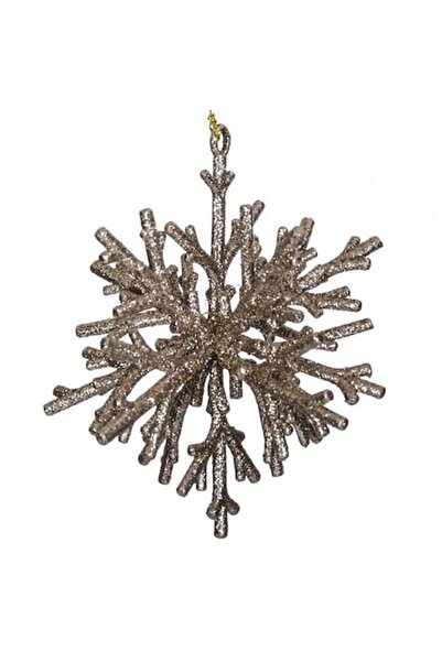 ANTBRO Ornament de Crăciun 3D cu fulg de zăpadă și sclipici bej, 15 cm