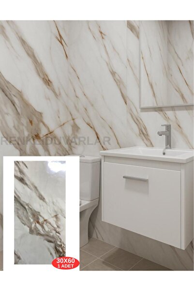 Renkli Duvarlar 60x30cm Shiny Royal Marble Mermer Desenli Yapışkanlı Mutfak Banyo Kaplama Duvar Paneli Kağıdı CF-004
