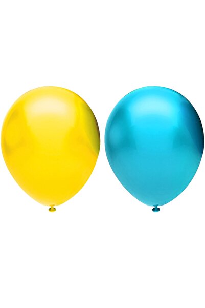 İSTOÇ PARTİ Metallic Balloon Set 100 Pieces (Light Blue, Yellow) + 5 m Balloo...