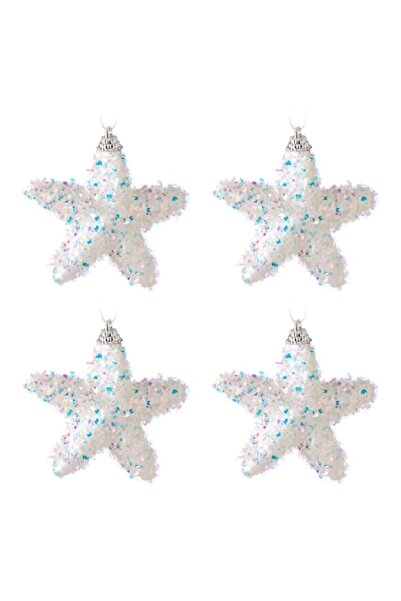 ANTBRO Set of 4 Christmas Ornaments, New Line, Star Model with Tinsel Effect, 6 cm, White