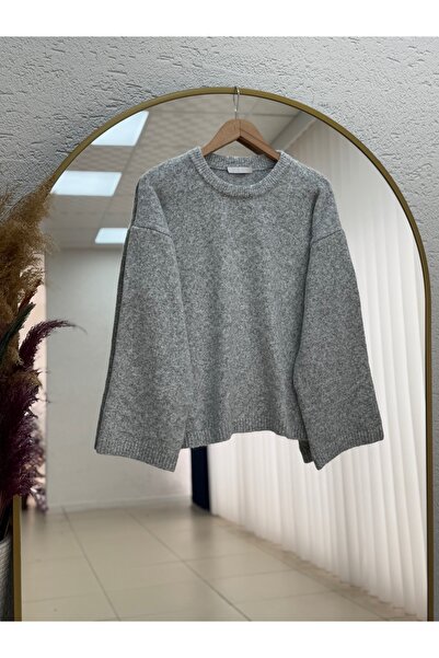 BENAHOLL Πλεκτό πουλόβερ Mahin Altı ve Kol Ucu κοτλέ-ΖΙ7014 Γκρι