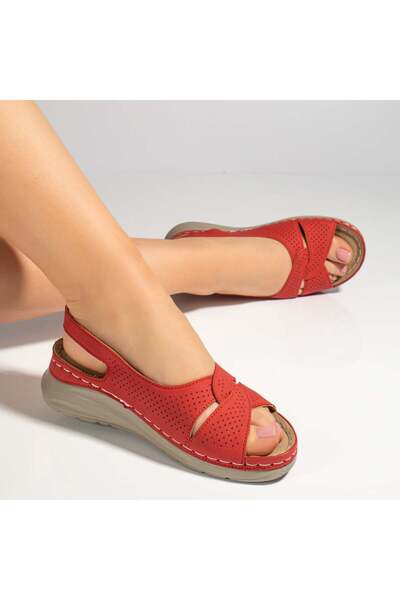 BMoD Sandale roșii cu platformă și baretă pentru femei MOD13386