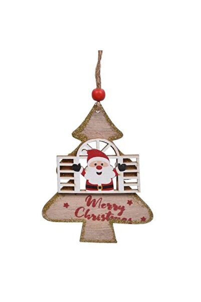 ANTBRO Ornament de Crăciun din lemn cu Moș Crăciun la fereastră, 11 cm