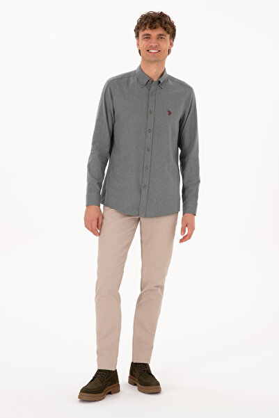 U.S. Polo Assn. Men's Dark Beige Slim Fit Canvas / Chino Trousers 50310340-Vr088