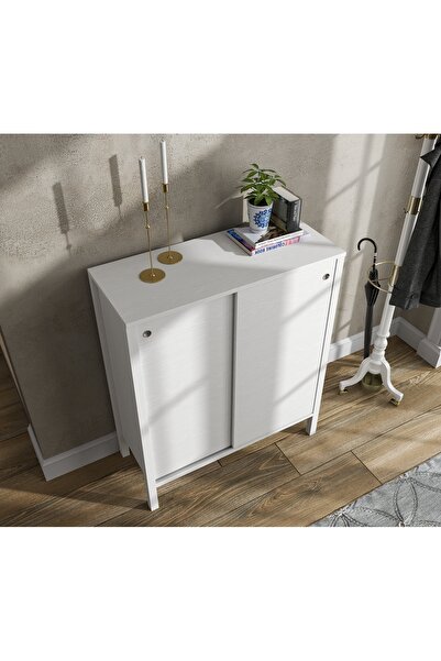 Sakura Ahşap Hunerika Coren sürgülü ayakkabılık -Wood Beyaz-Minifiks Bağlantılı