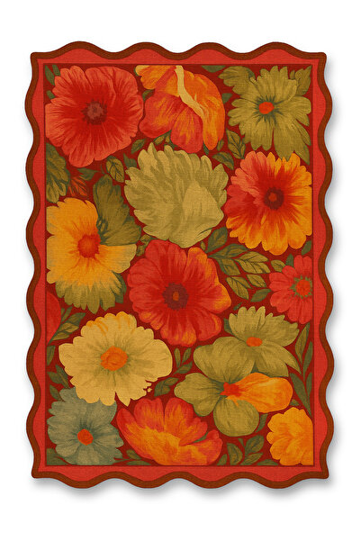 Rugs Modern Halı MOSSO Şekil Temalı Çiçekli Desen Dokuma Taban Vintage Dekora...