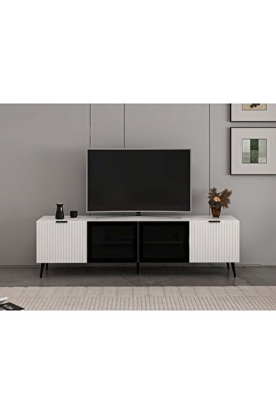 Minar Plus Tv Ünitesi Cam Kapak Beyaz/Beyaz