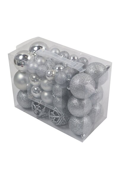 OEM Set globuri de Crăciun, 50 bucăți, argintii