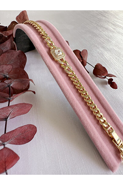 Aytozu Takı ve Aksesuar Zirkon Taşlı Gold Bileklik Baget Örgü Zarif Kadın Bil...