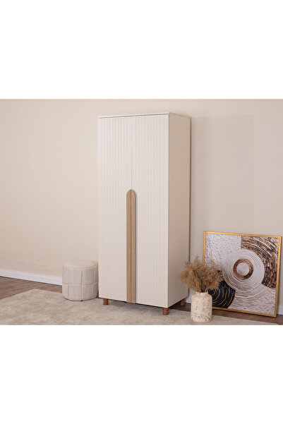 DONACO İtra 2 Kapaklı Gardırop – Krem Gövde, Lake Boya Kapak