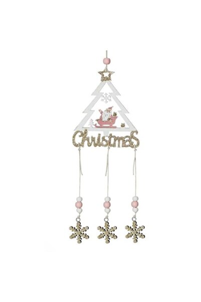 ANTBRO Ornament de Crăciun suspendat din lemn cu detalii roz perforate de Moș...