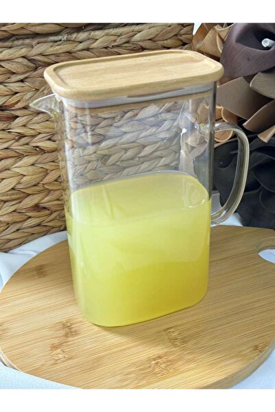 MD MİMOZA DEKOR Bambu Kapaklı Cam Sürahi 1,5 Litre - Sunum -Tekli