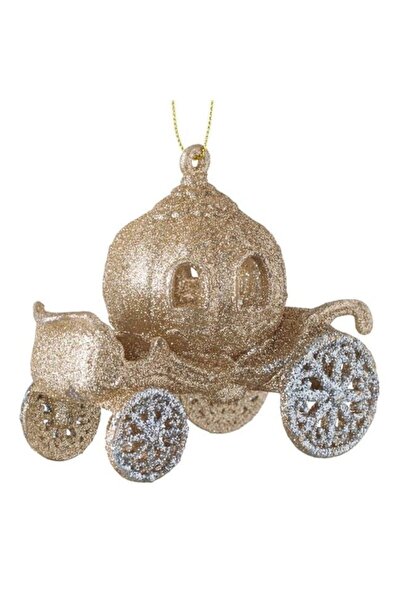 ANTBRO Christmas tree ornament carriage with champagne beige glitter, 11x6x11cm