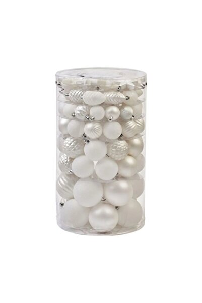 OEM Set globuri de Crăciun din plastic, 82 piese, albe