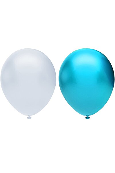 Generic Brand Metallic Balloon Set 20 Pieces (White, Light Blue)